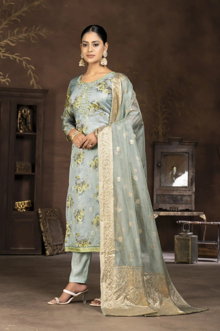 Designer Digital Printed Organza Suit | Santoon Bottom and Dupatta Set