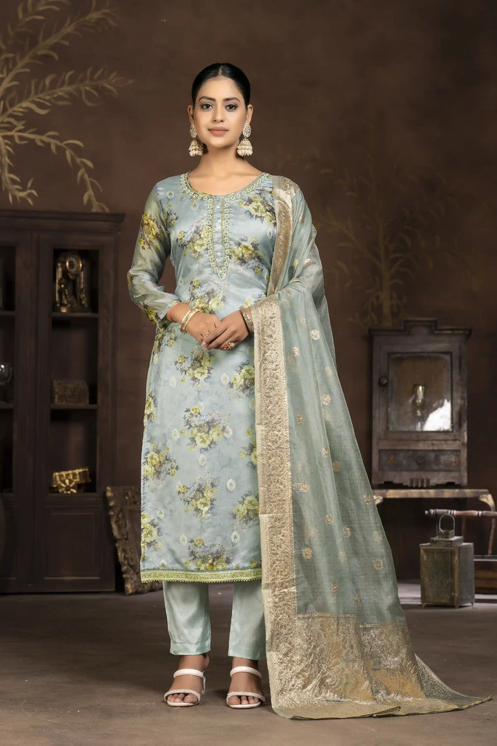 Designer Digital Printed Organza Suit | Santoon Bottom and Dupatta Set