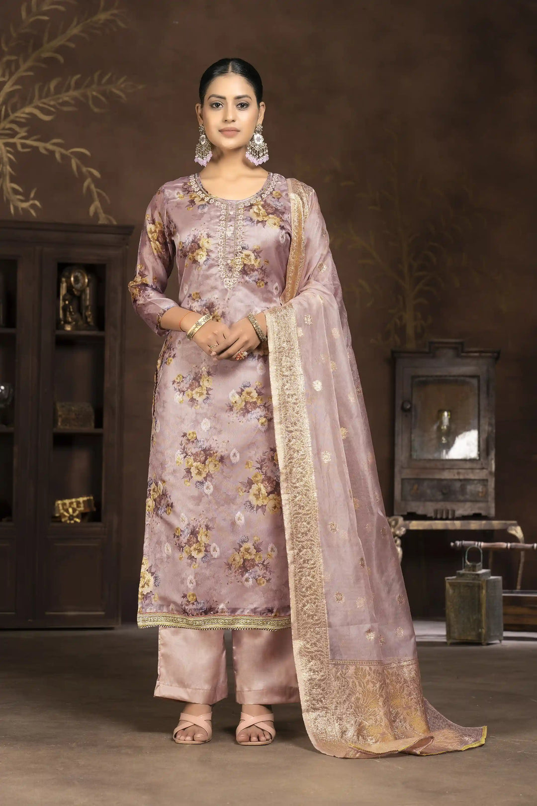 Designer Digital Printed Organza Suit | Santoon Bottom and Dupatta Set