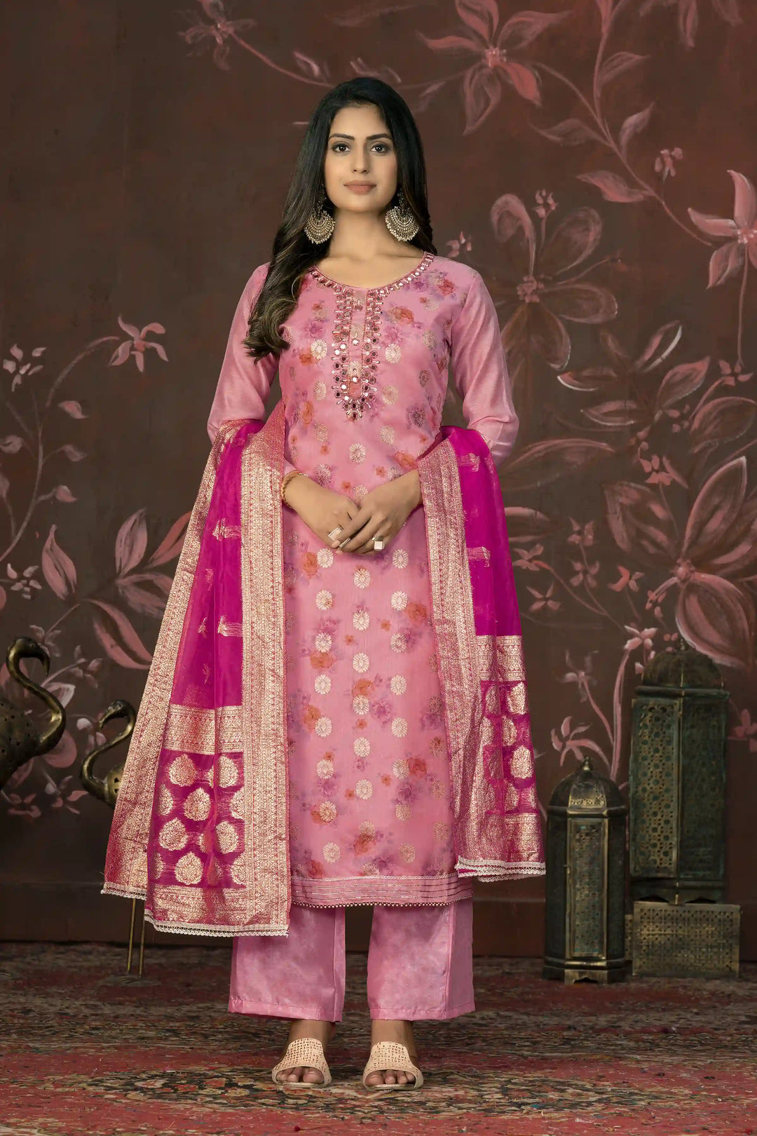 Elegant Modal Butti Suit | Organza Dupatta with Santoon Bottom