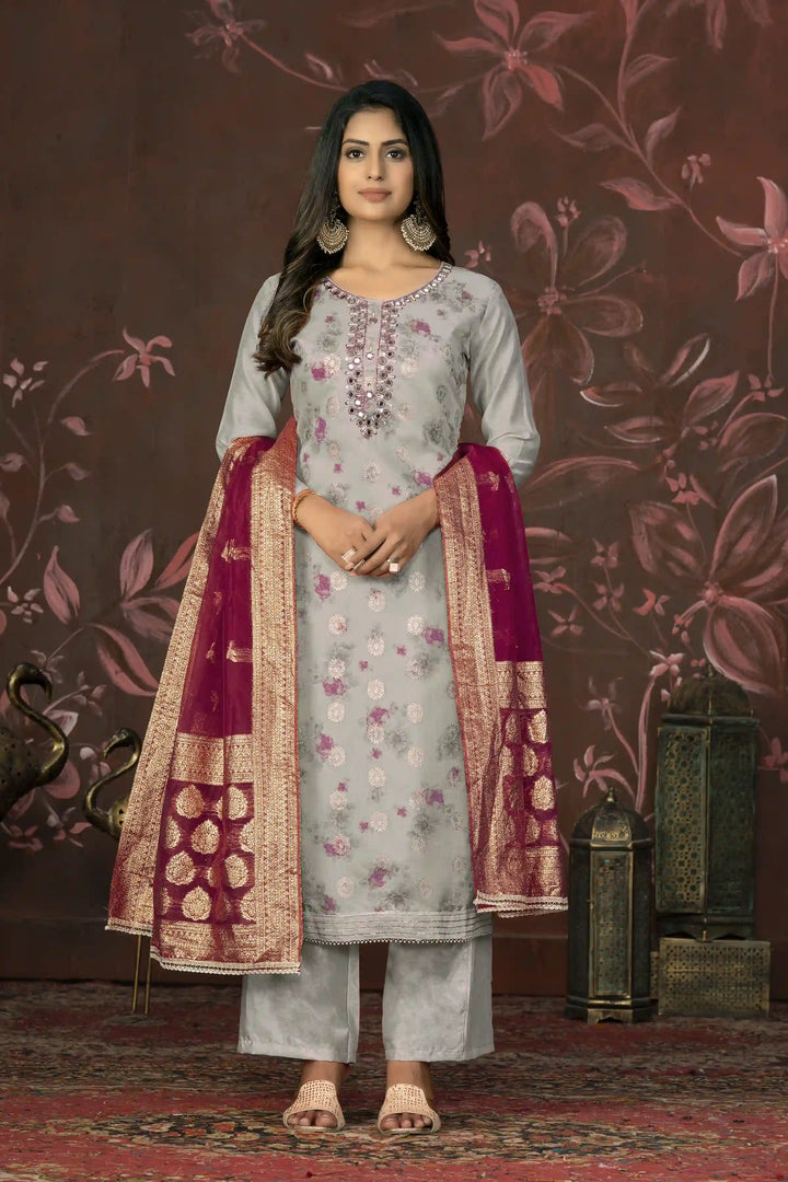 Elegant Modal Butti Suit | Organza Dupatta with Santoon Bottom