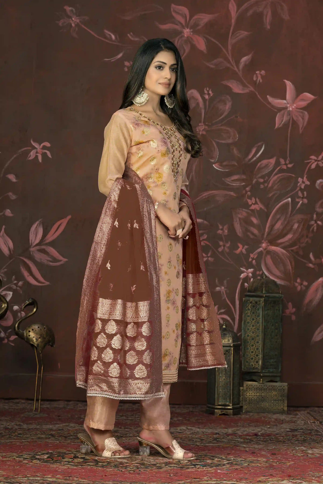 Elegant Modal Butti Suit | Organza Dupatta with Santoon Bottom