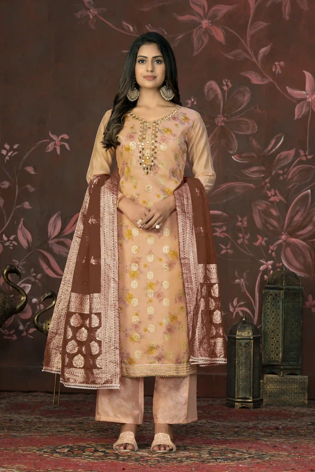 Elegant Modal Butti Suit | Organza Dupatta with Santoon Bottom