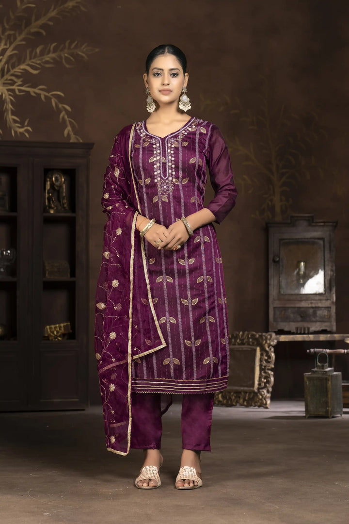 Elegant Modal Butti Top | Organza Dupatta Paired with Santoon Bottom