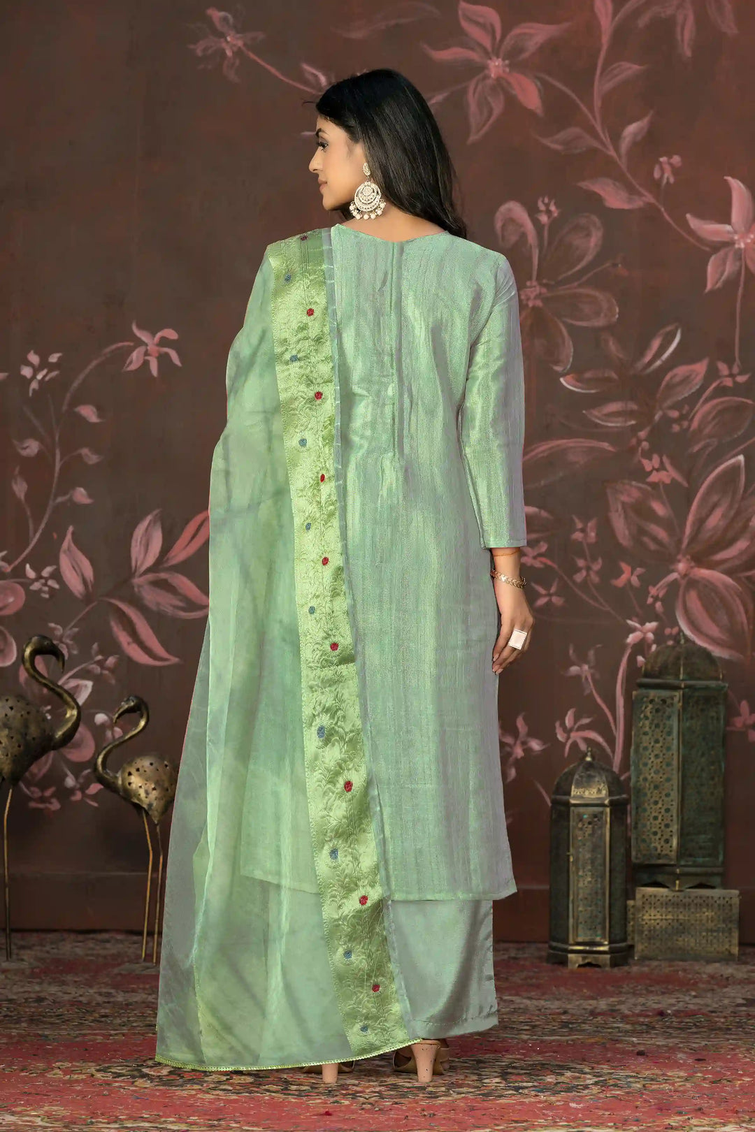 Organza Dupatta Suit | Elegant Modal Butti Top Paired with Santoon Bottom