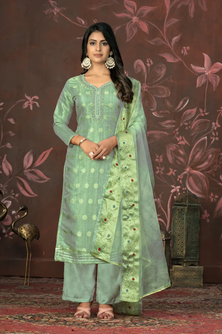 Organza Dupatta Suit | Elegant Modal Butti Top Paired with Santoon Bottom