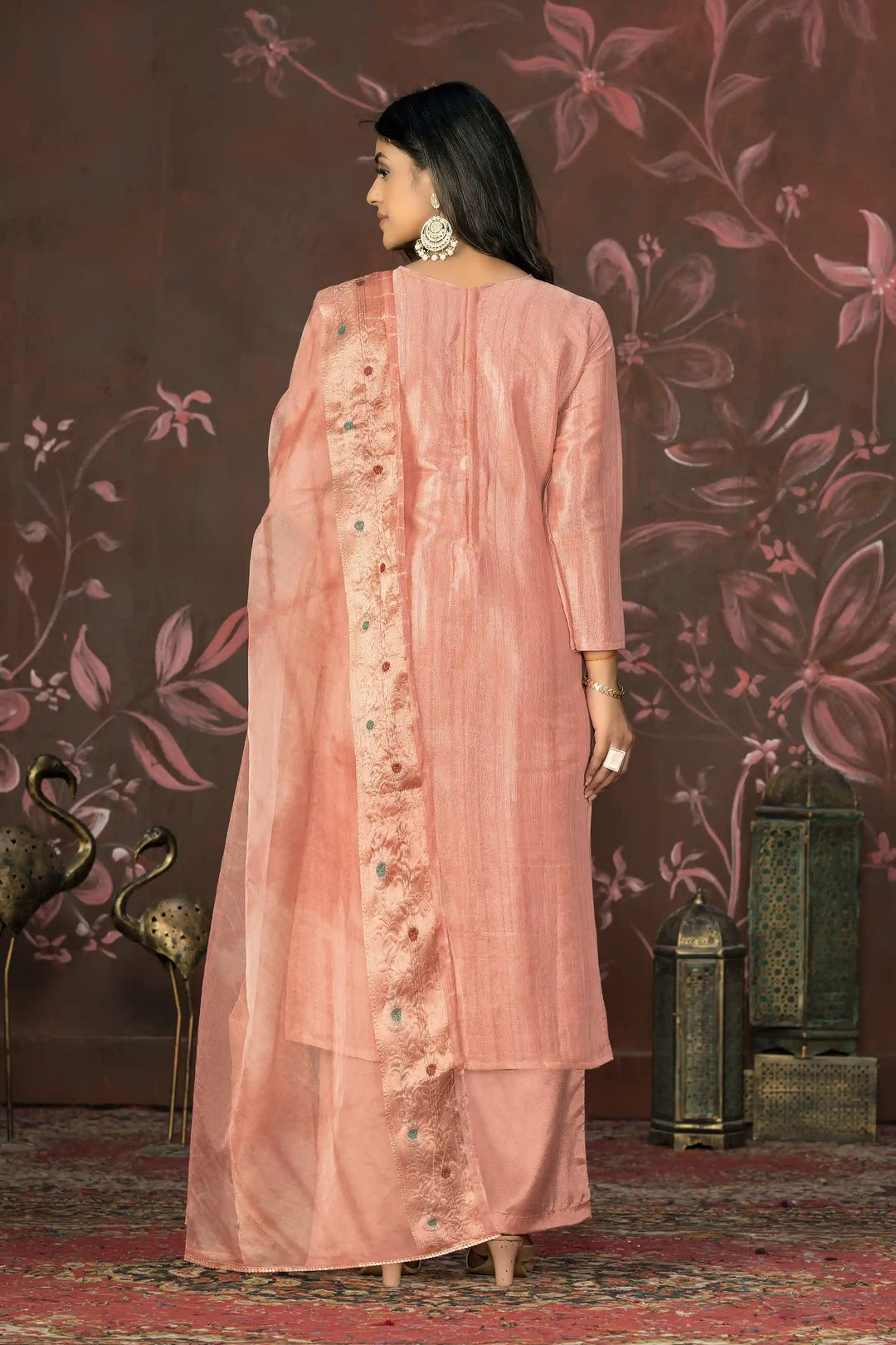 Organza Dupatta Suit | Elegant Modal Butti Top Paired with Santoon Bottom
