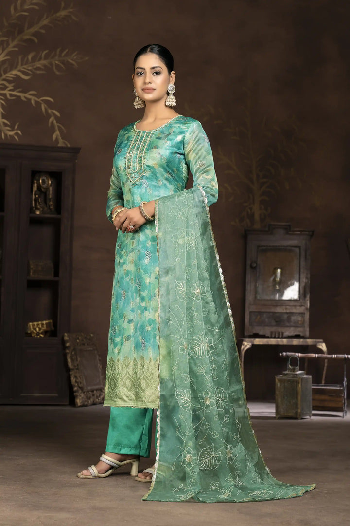 Elegant Organza Suit Set | Wevon Butti Designer Hand Work Ensemble