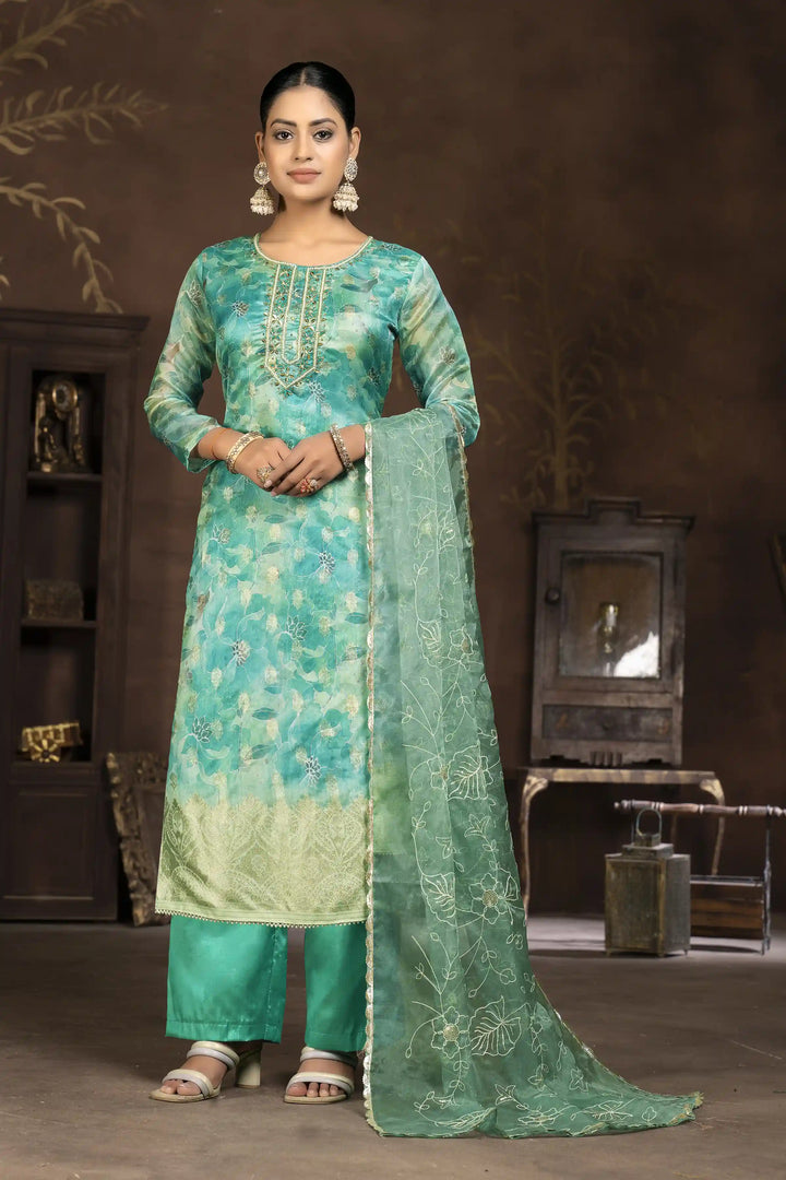 Elegant Organza Suit Set | Wevon Butti Designer Hand Work Ensemble