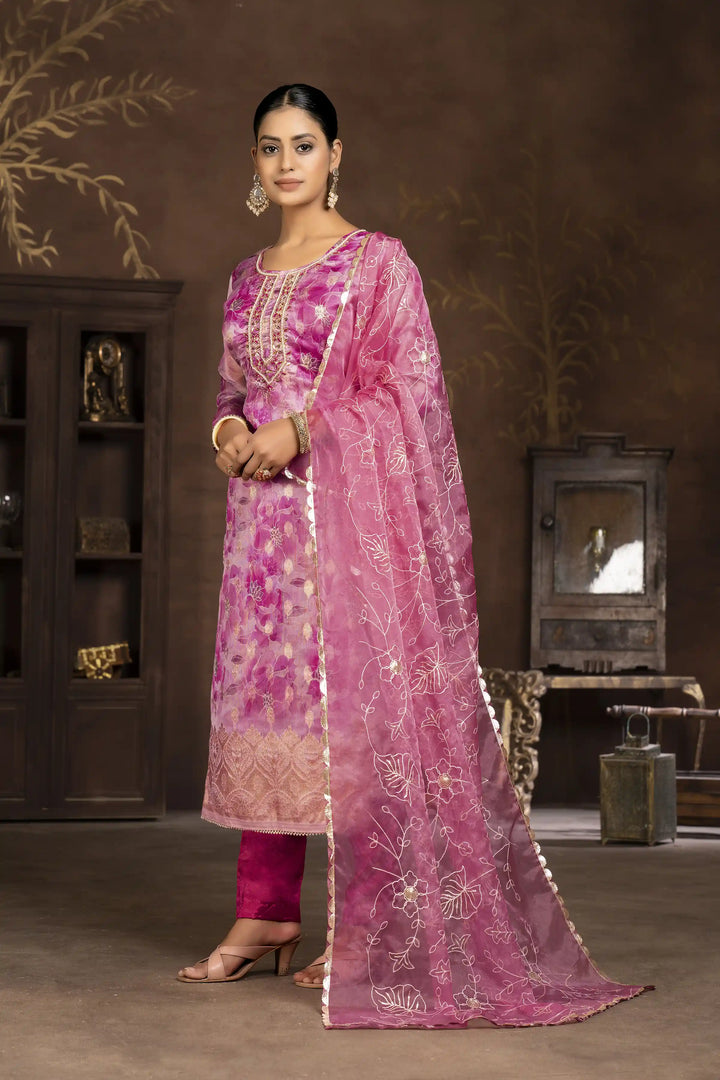 Elegant Organza Suit Set | Wevon Butti Designer Hand Work Ensemble