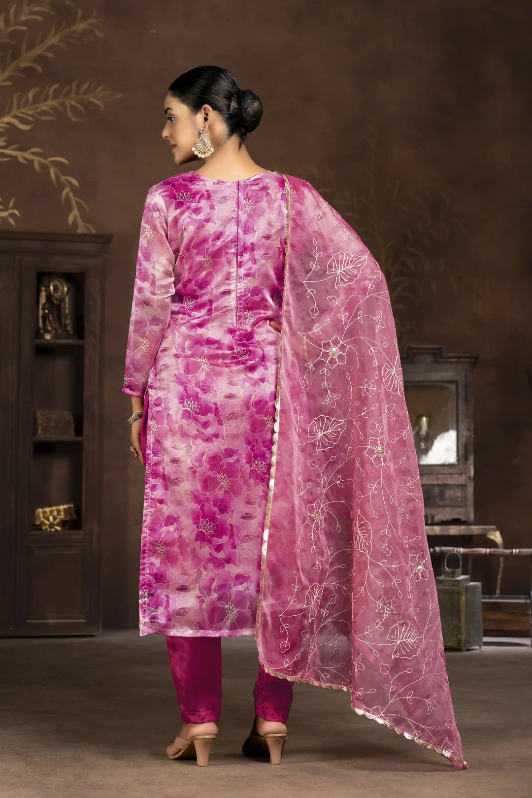 Elegant Organza Suit Set | Wevon Butti Designer Hand Work Ensemble