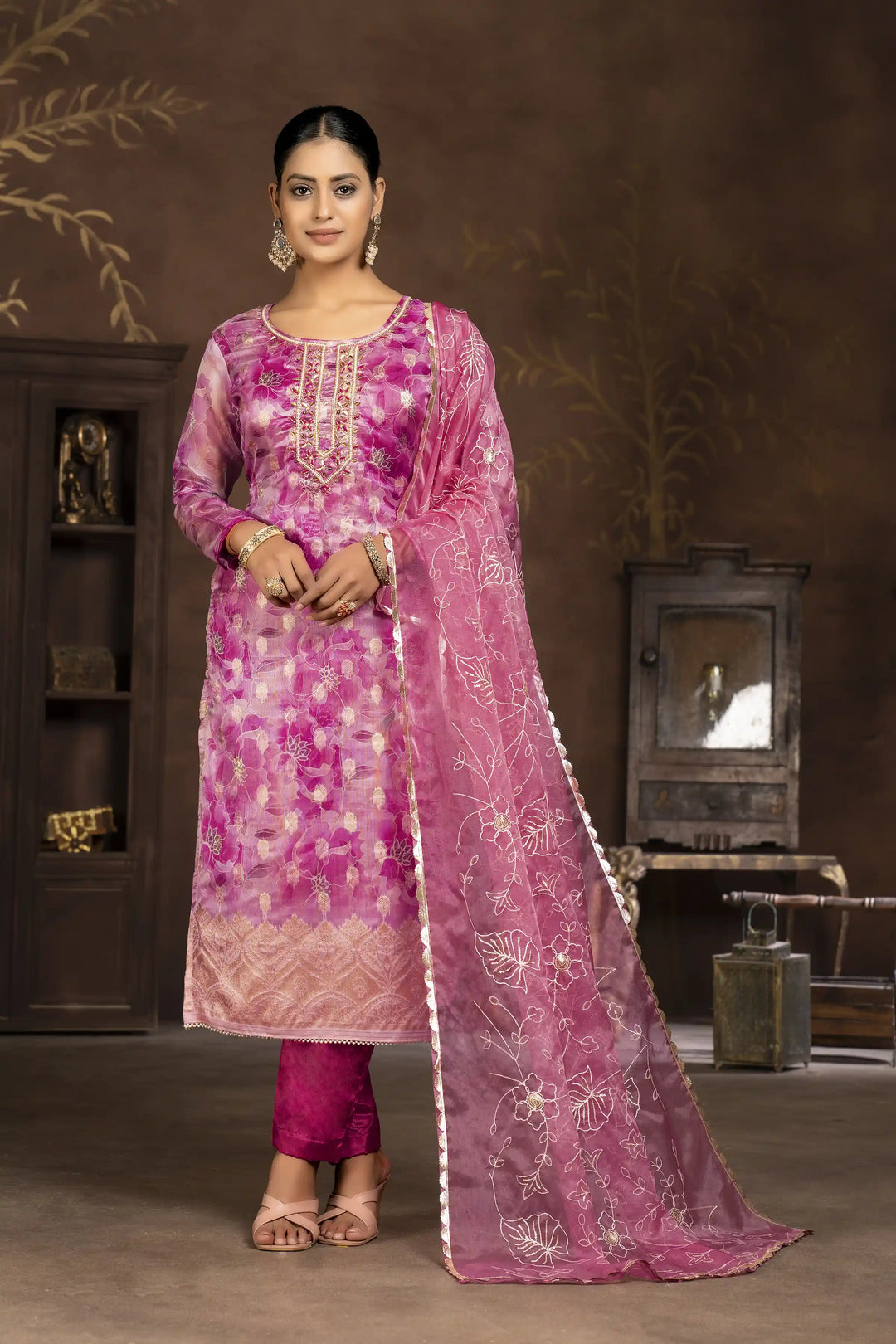 Elegant Organza Suit Set | Wevon Butti Designer Hand Work Ensemble