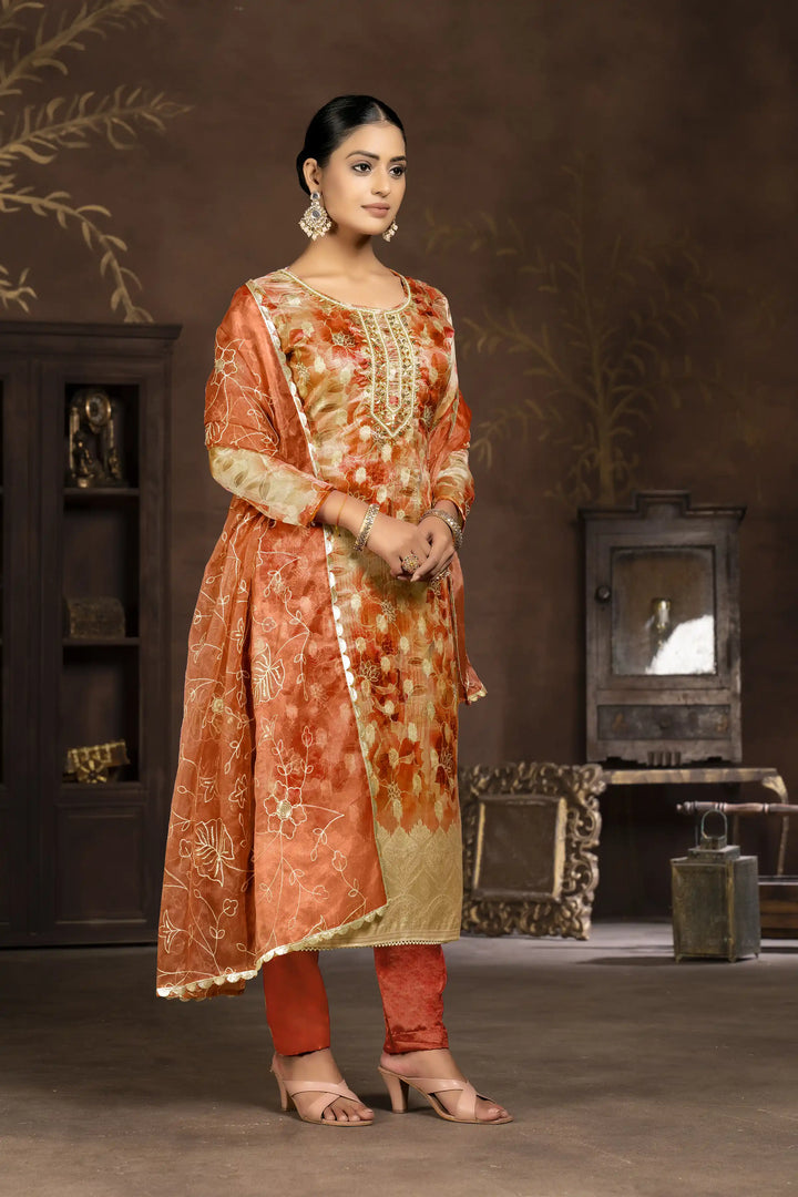 Elegant Organza Suit Set | Wevon Butti Designer Hand Work Ensemble