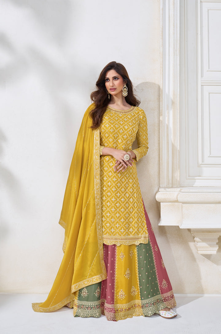 Designer Sharara Suits | Elegant Chinon Top with Dupatta Pair