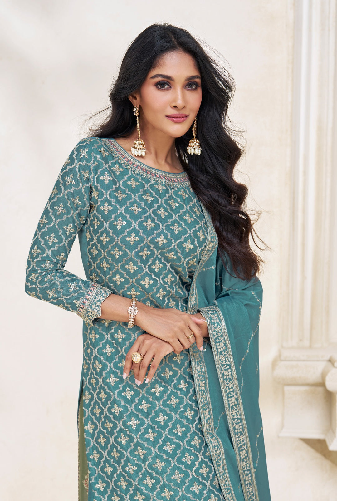 Designer Sharara Suits | Elegant Chinon Top with Dupatta Pair