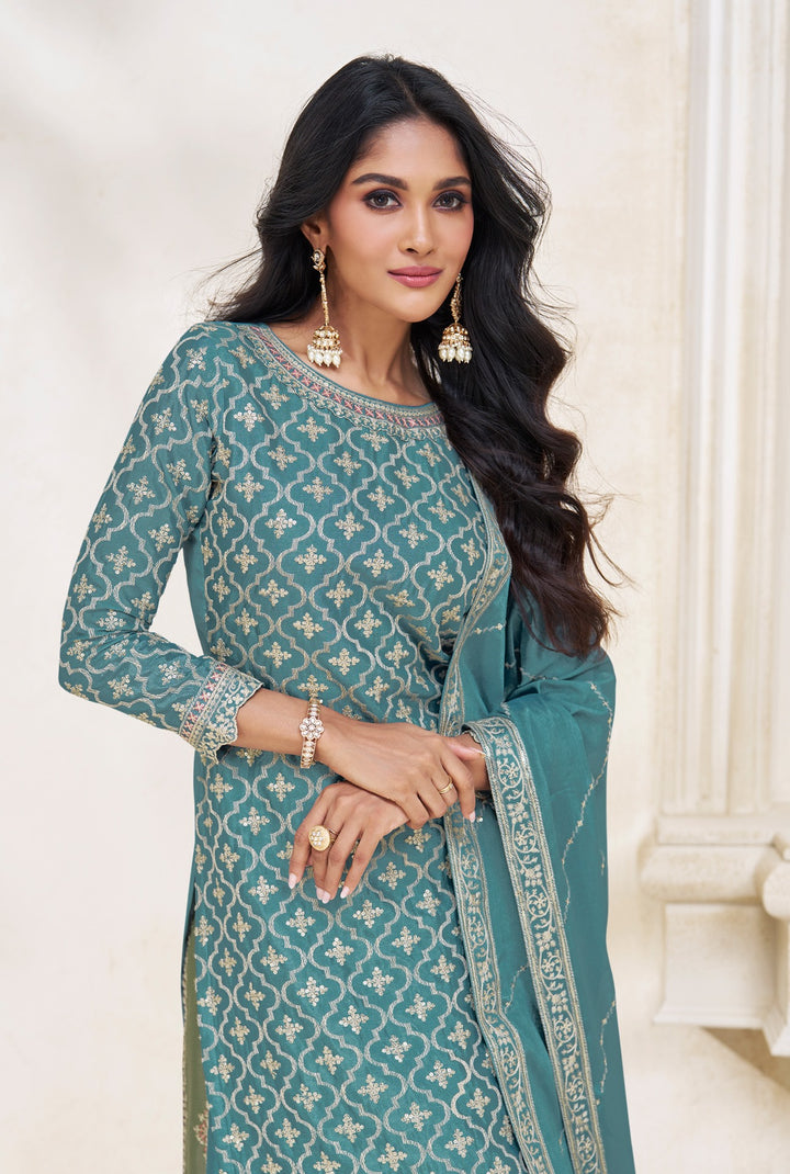 Designer Sharara Suits | Elegant Chinon Top with Dupatta Pair