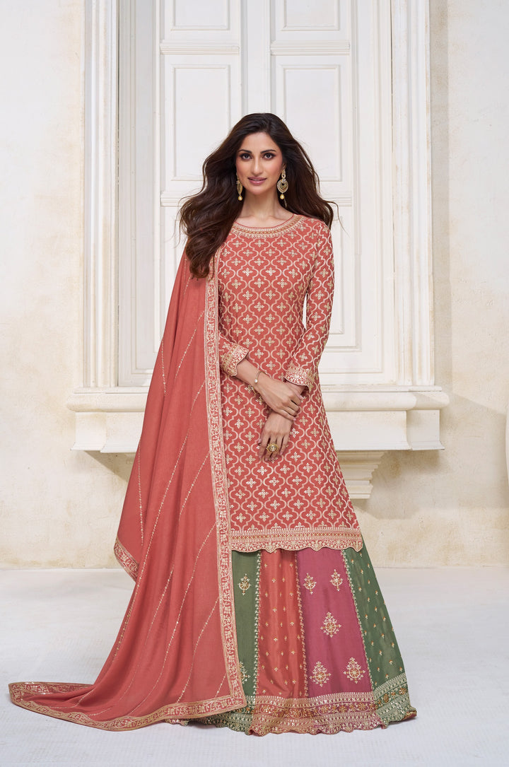 Designer Sharara Suits | Elegant Chinon Top with Dupatta Pair