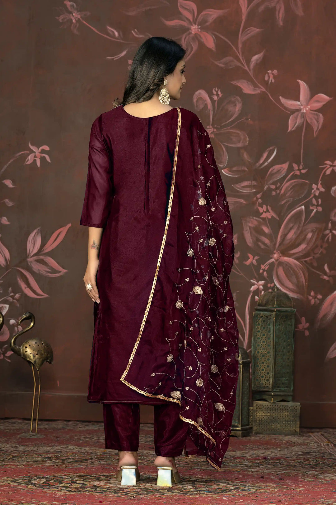 Organza Wevon Designer Suit | Hand Work Santoon Bottom & Dupatta Included
