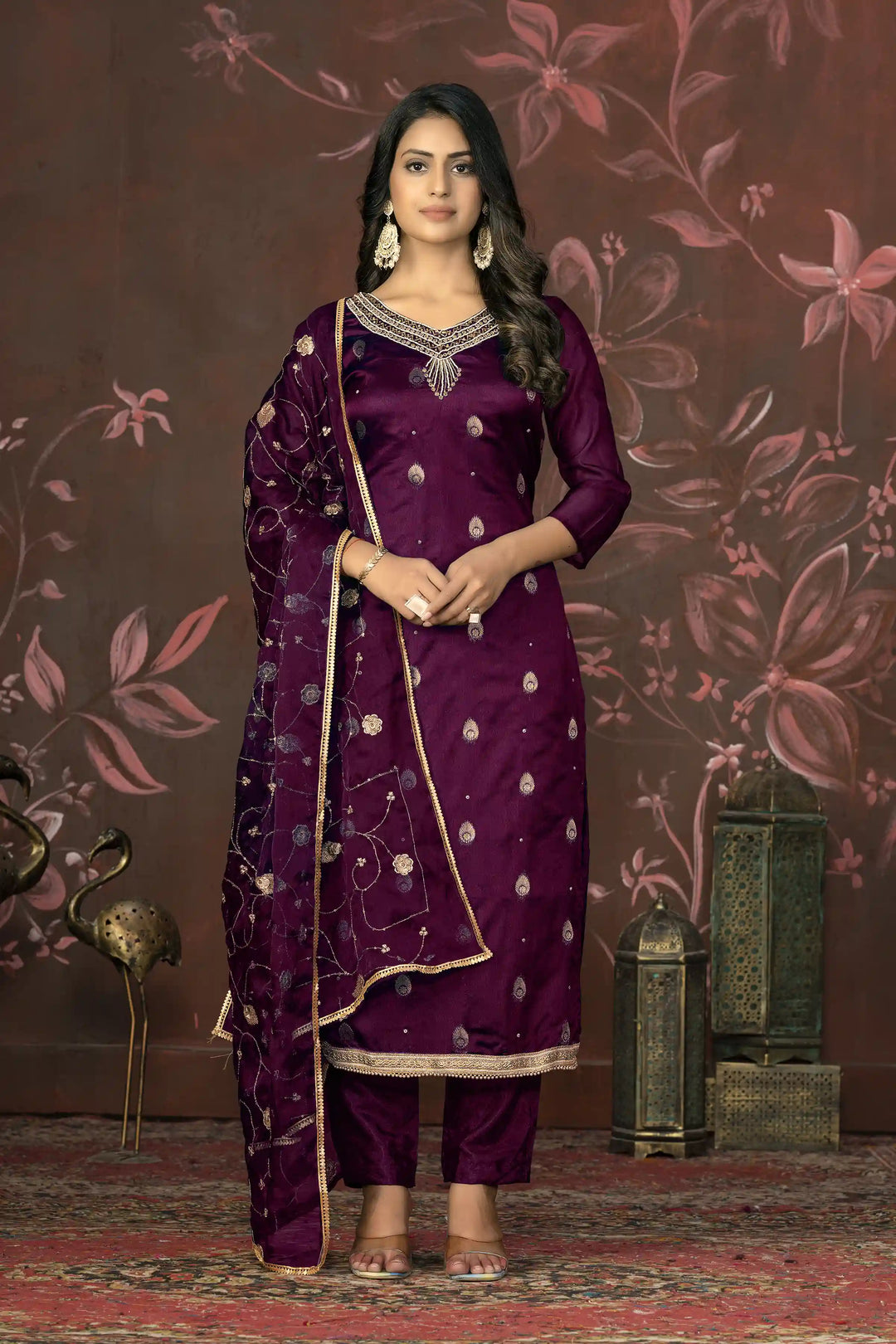 Organza Wevon Designer Suit | Hand Work Santoon Bottom & Dupatta Included