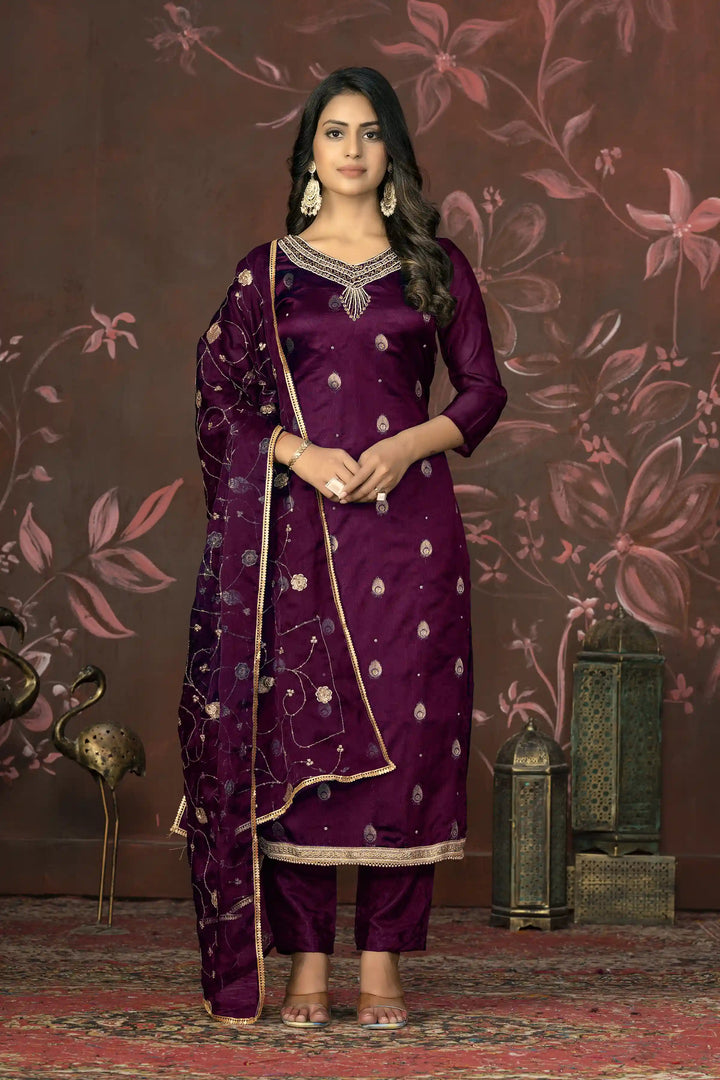 Organza Wevon Designer Suit | Hand Work Santoon Bottom & Dupatta Included