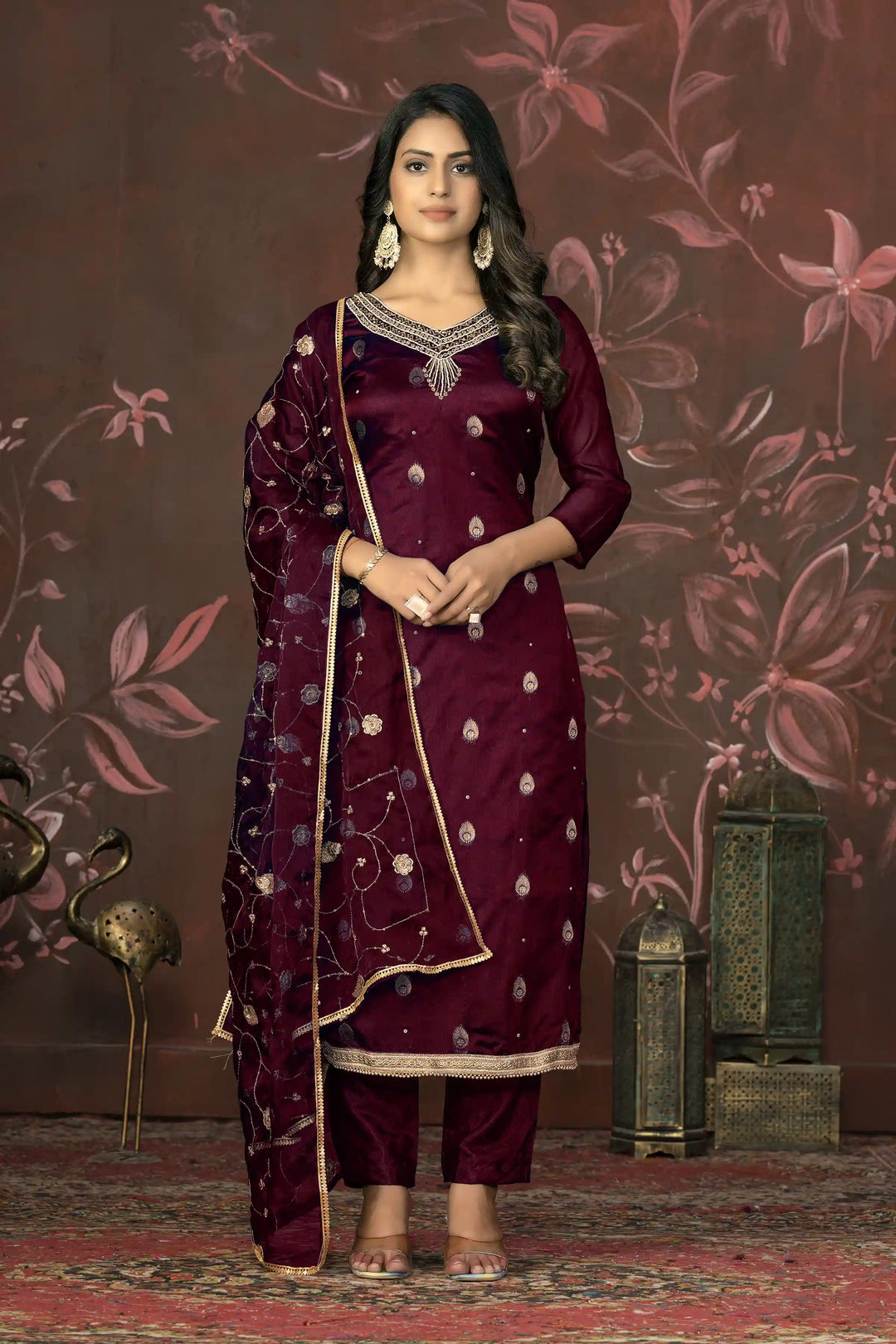 Organza Wevon Designer Suit | Hand Work Santoon Bottom & Dupatta Included