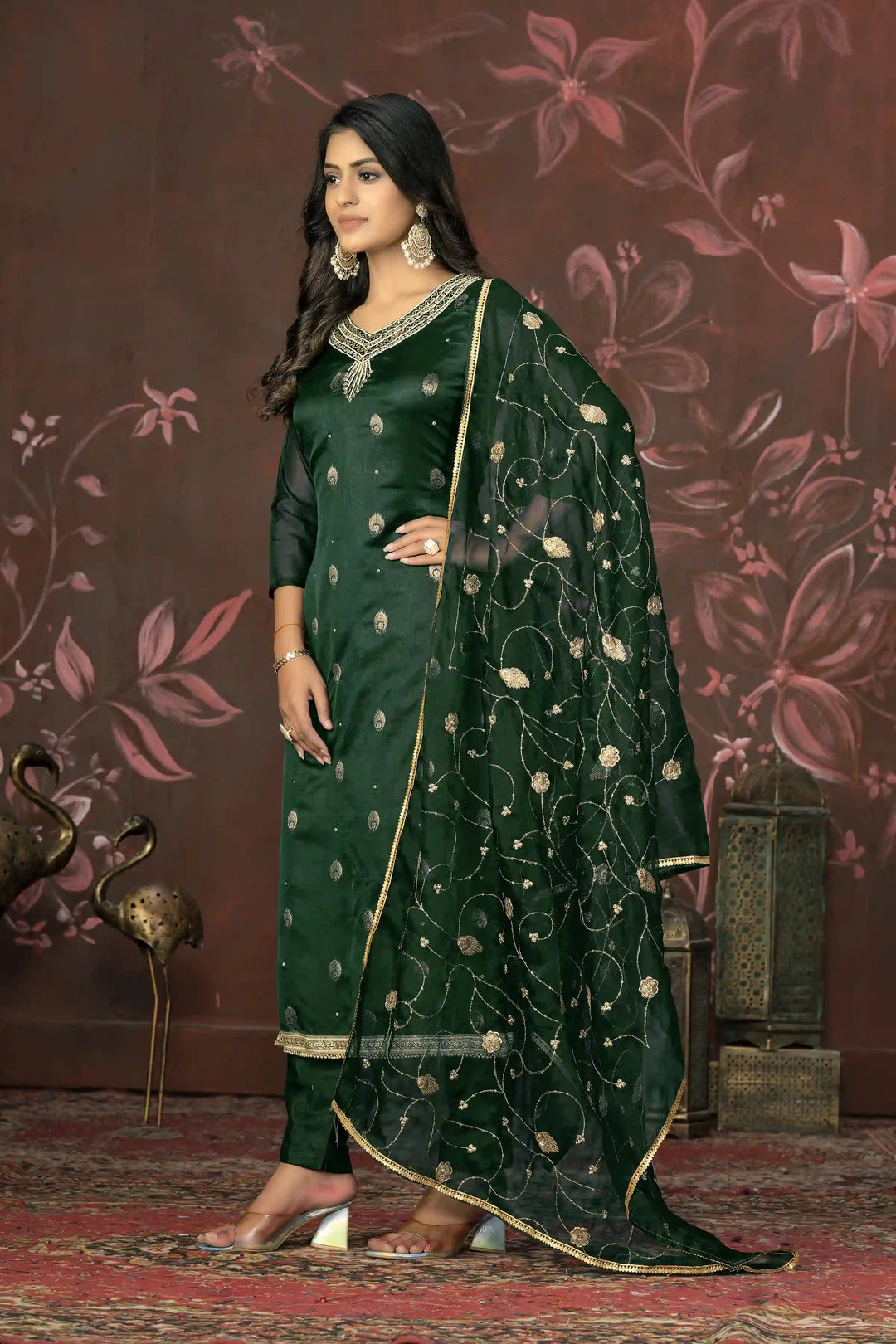 Organza Wevon Designer Suit | Hand Work Santoon Bottom & Dupatta Included