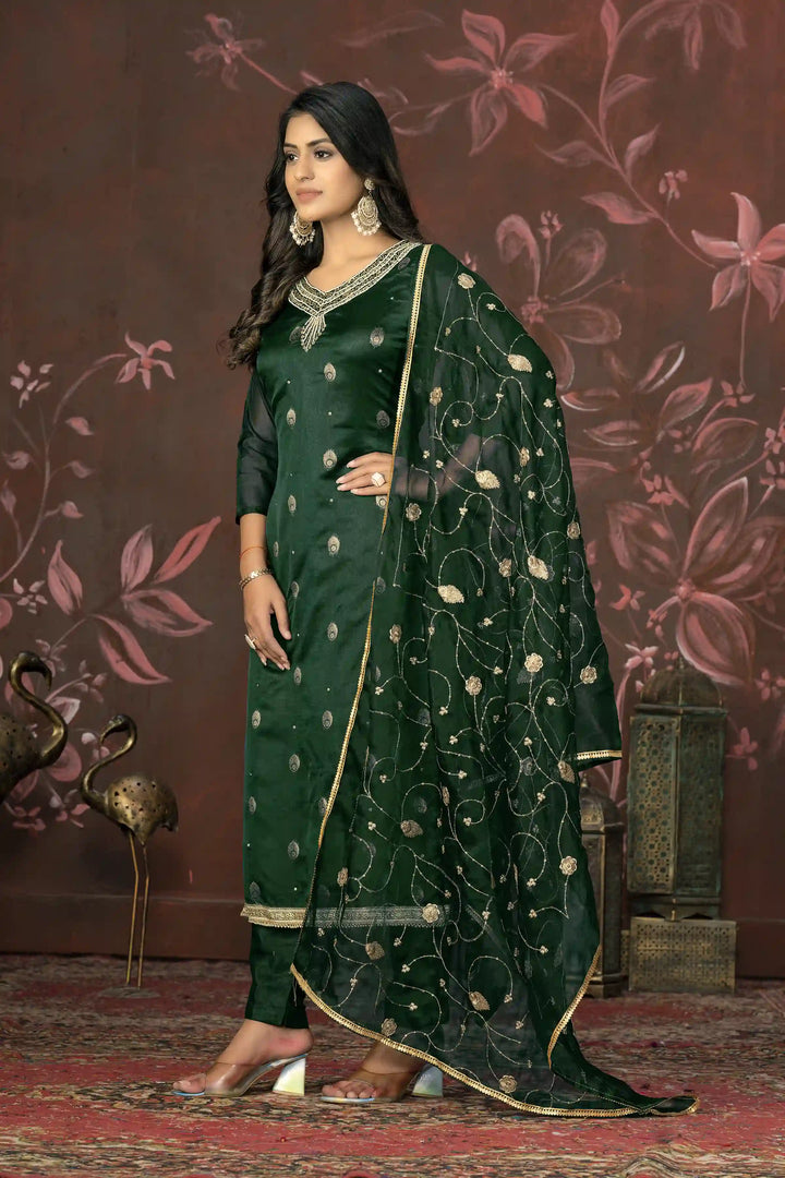 Organza Wevon Designer Suit | Hand Work Santoon Bottom & Dupatta Included