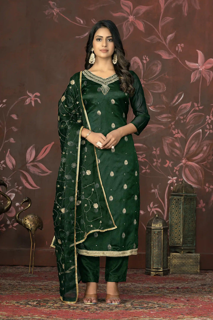 Organza Wevon Designer Suit | Hand Work Santoon Bottom & Dupatta Included