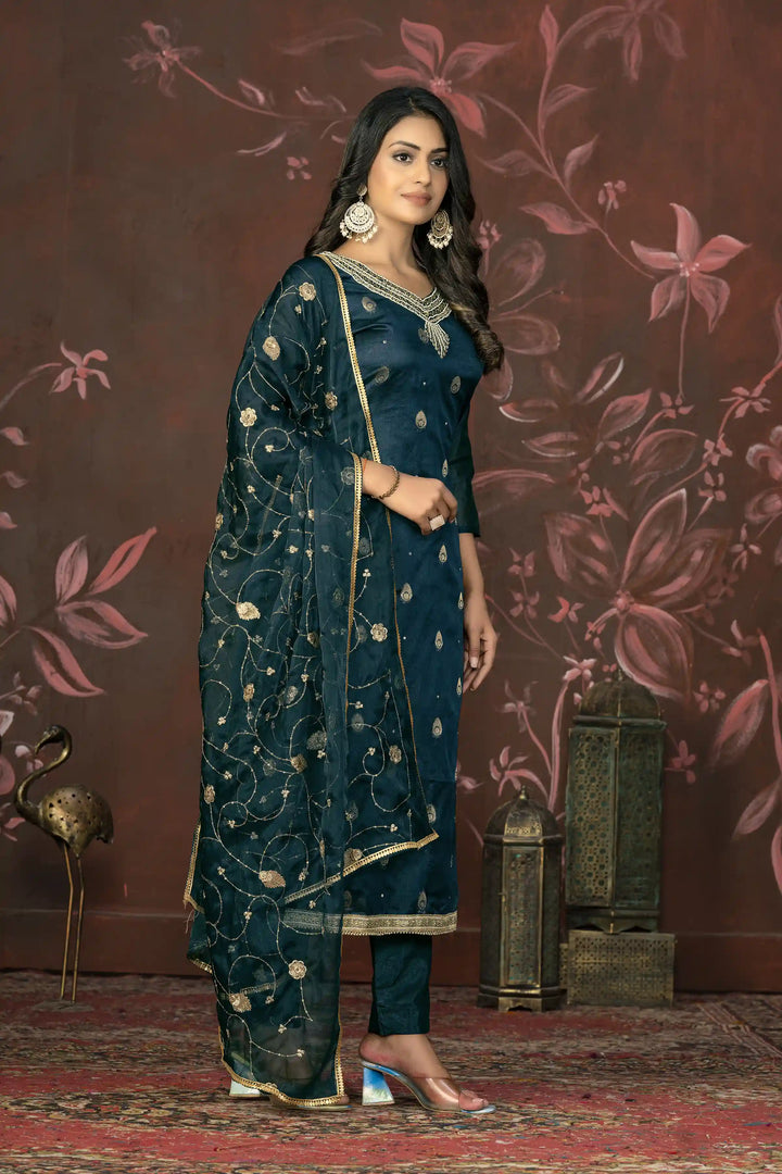 Organza Wevon Designer Suit | Hand Work Santoon Bottom & Dupatta Included