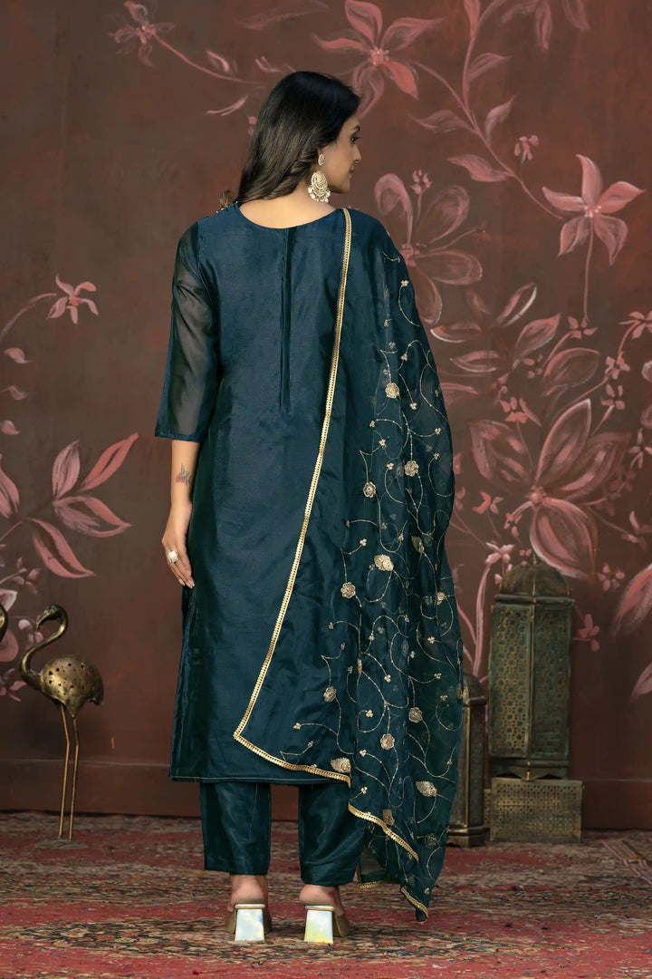Organza Wevon Designer Suit | Hand Work Santoon Bottom & Dupatta Included