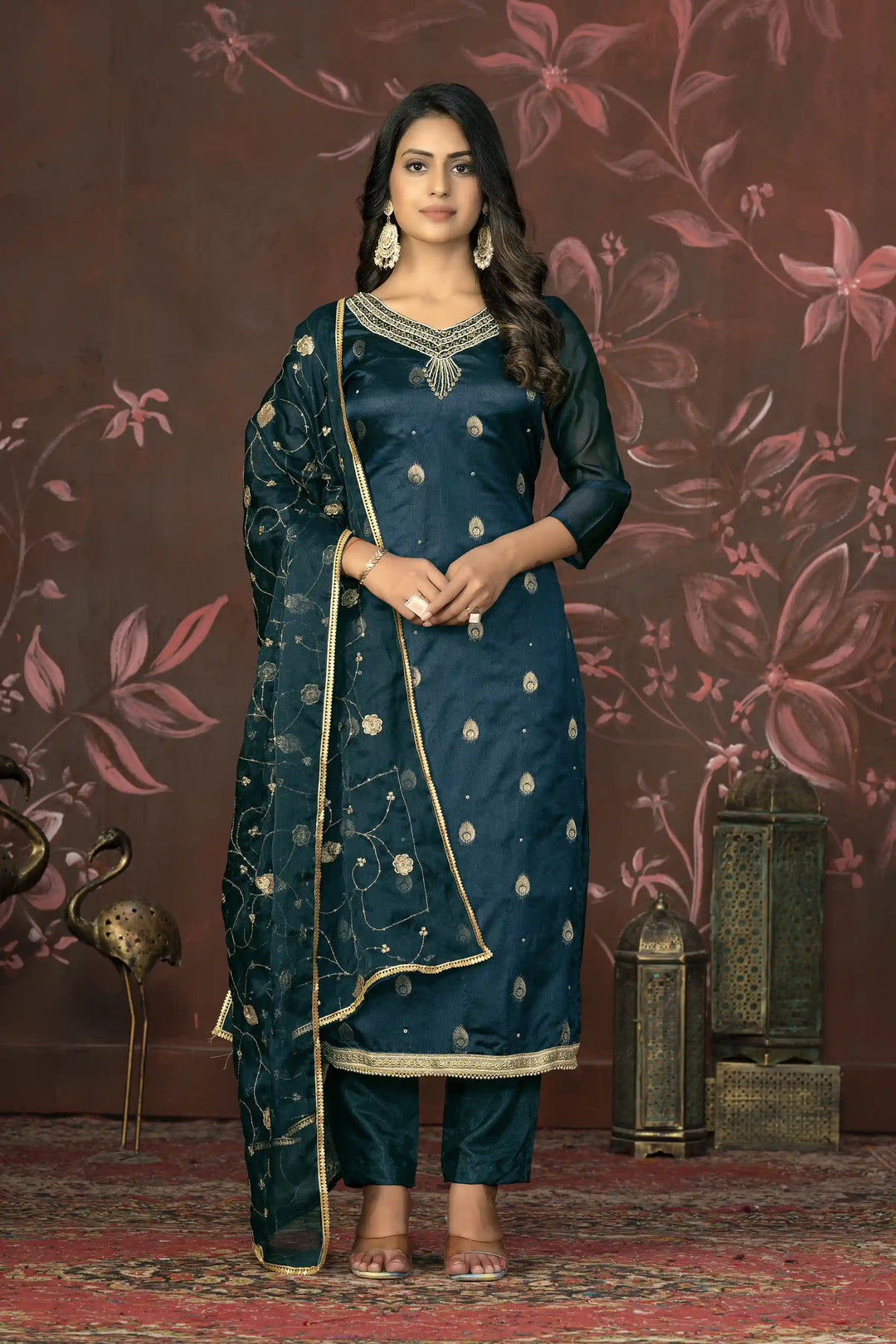Organza Wevon Designer Suit | Hand Work Santoon Bottom & Dupatta Included
