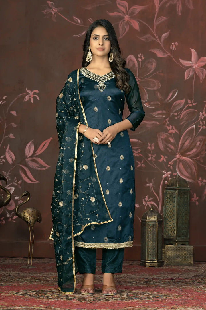 Organza Wevon Designer Suit | Hand Work Santoon Bottom & Dupatta Included