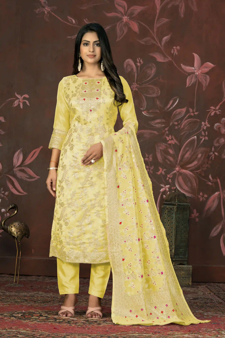 Elegant Banarasi Silk Suit | Designer Set with Santoon Bottom & Dupatta