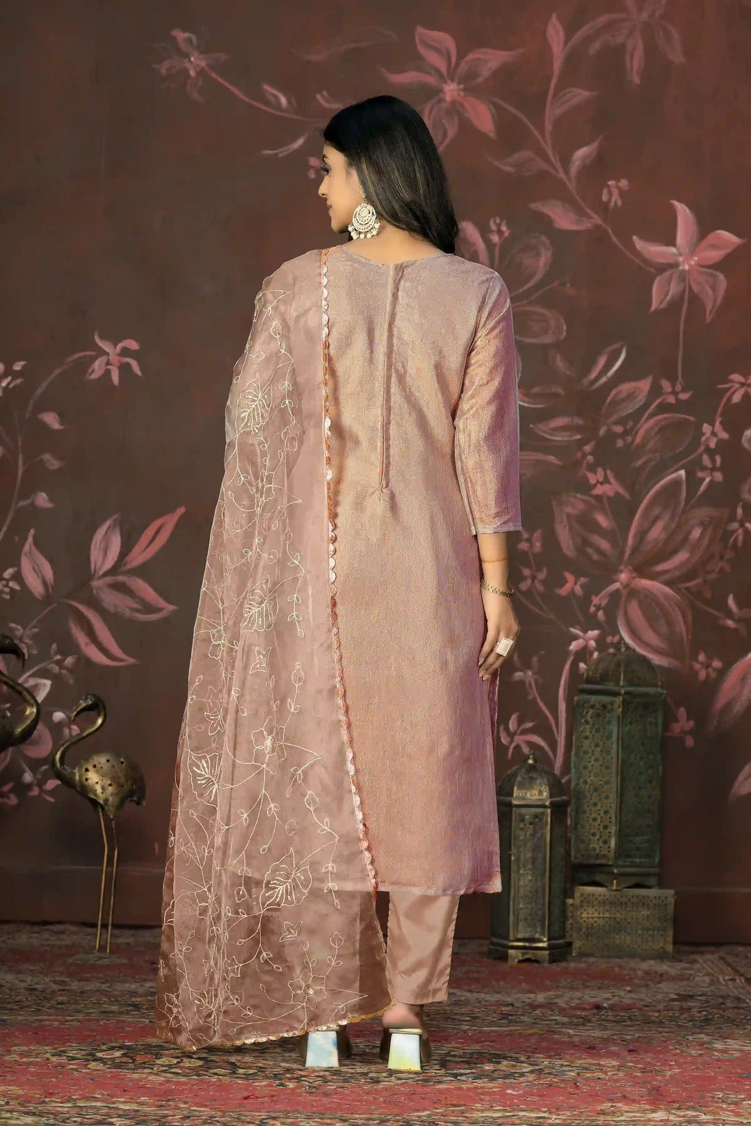 Handcrafted Simmer Cotton Top | Organza Dupatta & Santoon Bottom Set