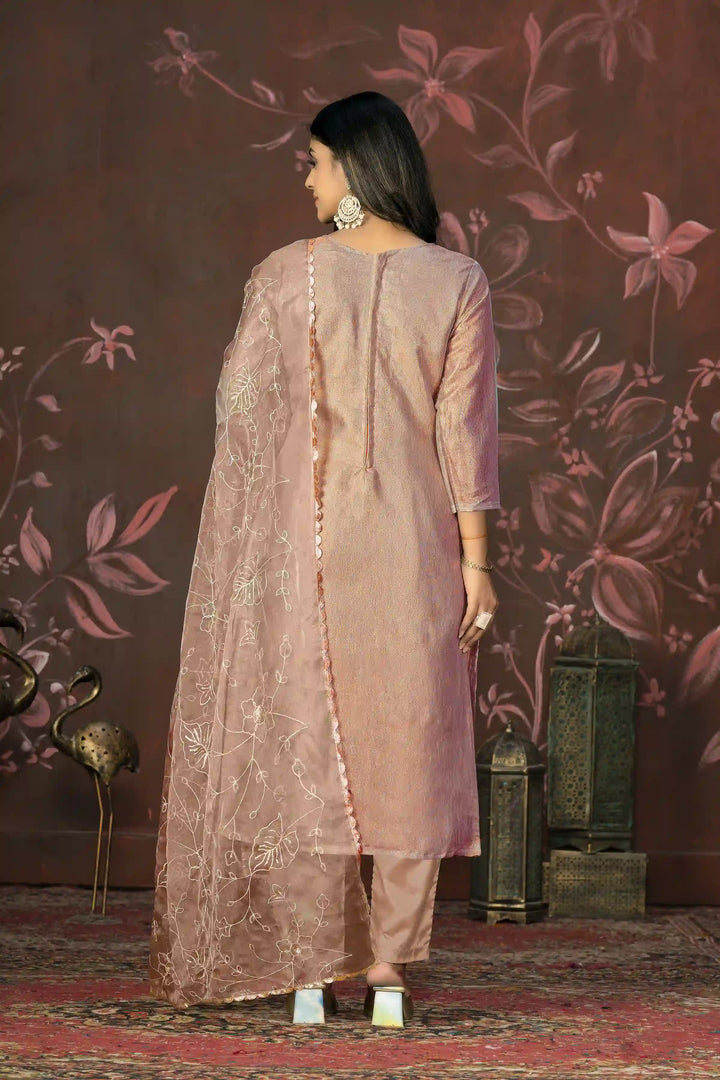 Handcrafted Simmer Cotton Top | Organza Dupatta & Santoon Bottom Set