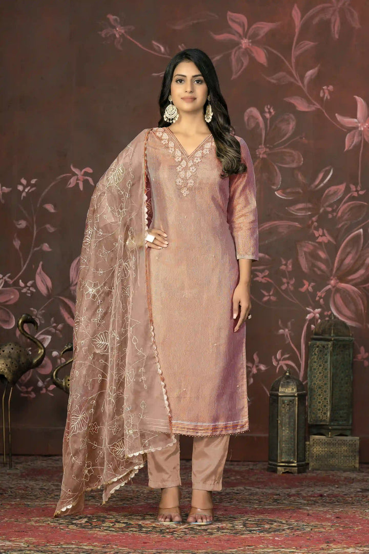 Handcrafted Simmer Cotton Top | Organza Dupatta & Santoon Bottom Set