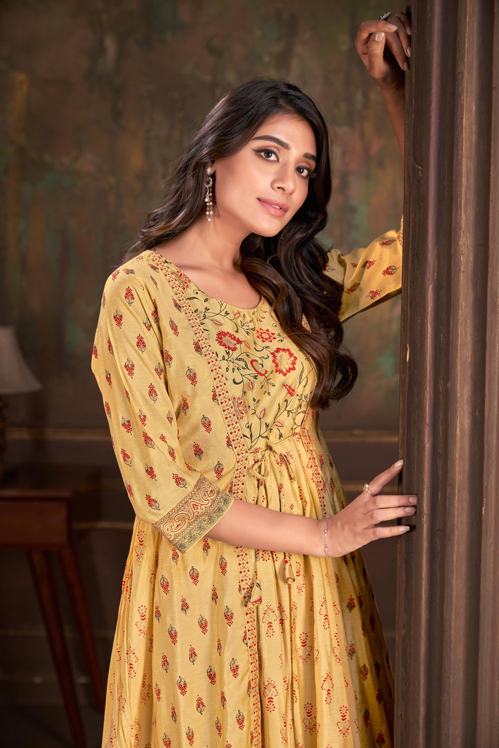 Trendy Mustard Kurti | Designer Foil Print for Office & Casual Wear