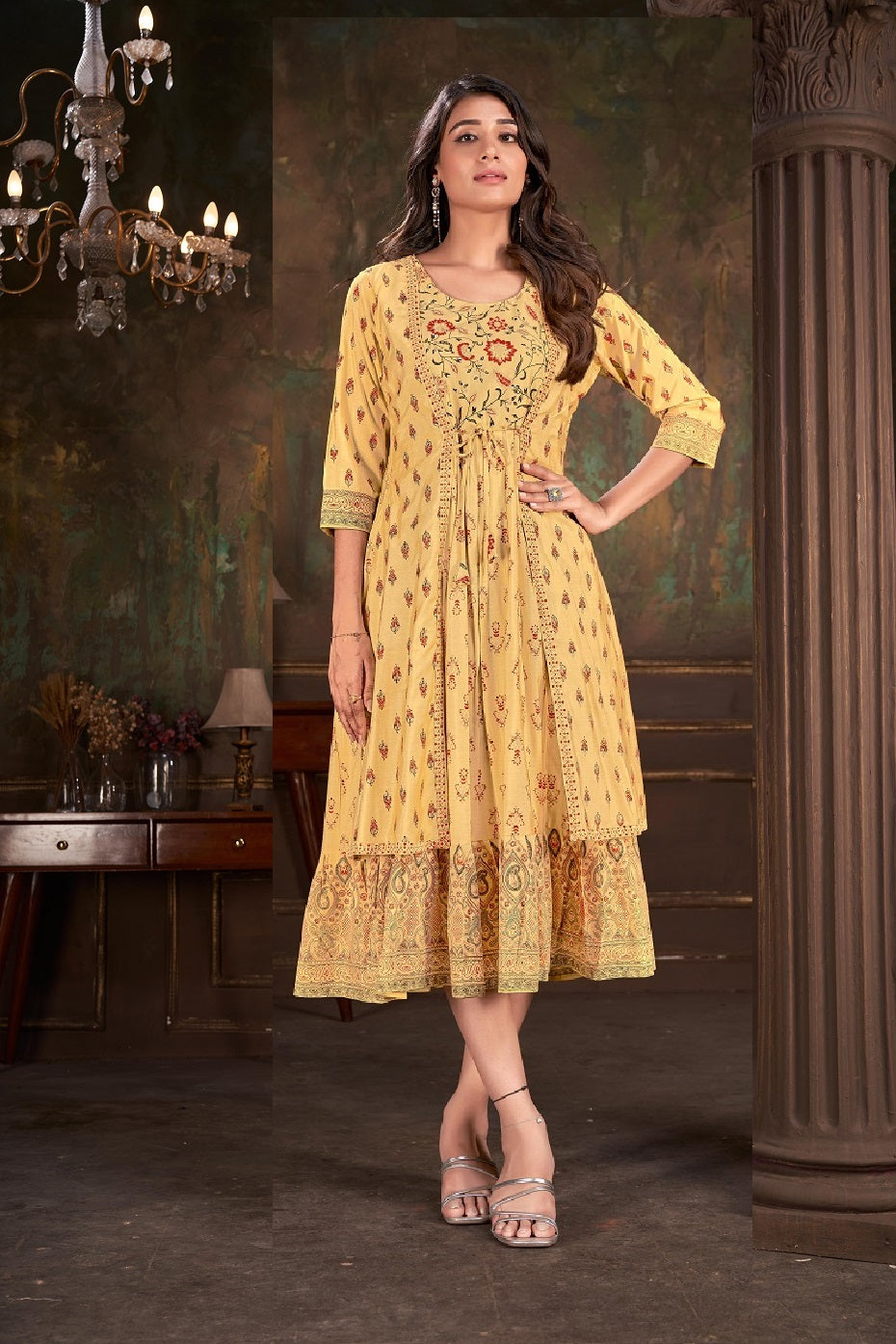 Trendy Mustard Kurti | Designer Foil Print for Office & Casual Wear