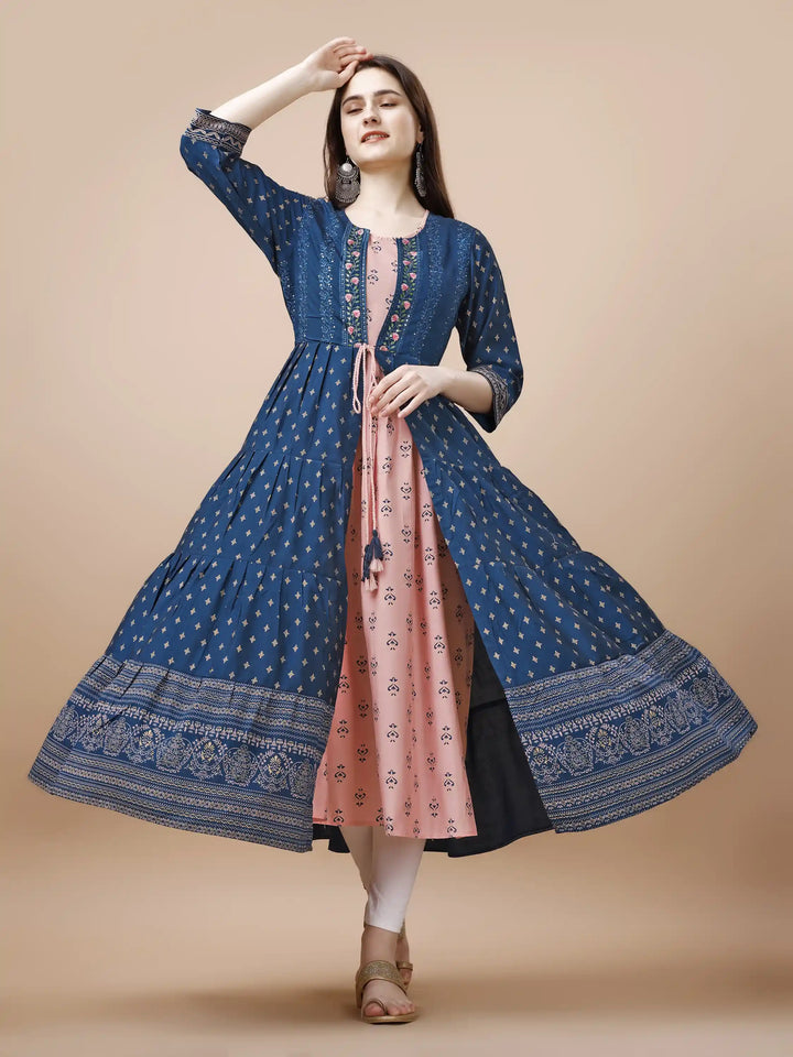 Chic Navy Blue Cotton Kurti | Soft Fabric with Glamorous Foil Print