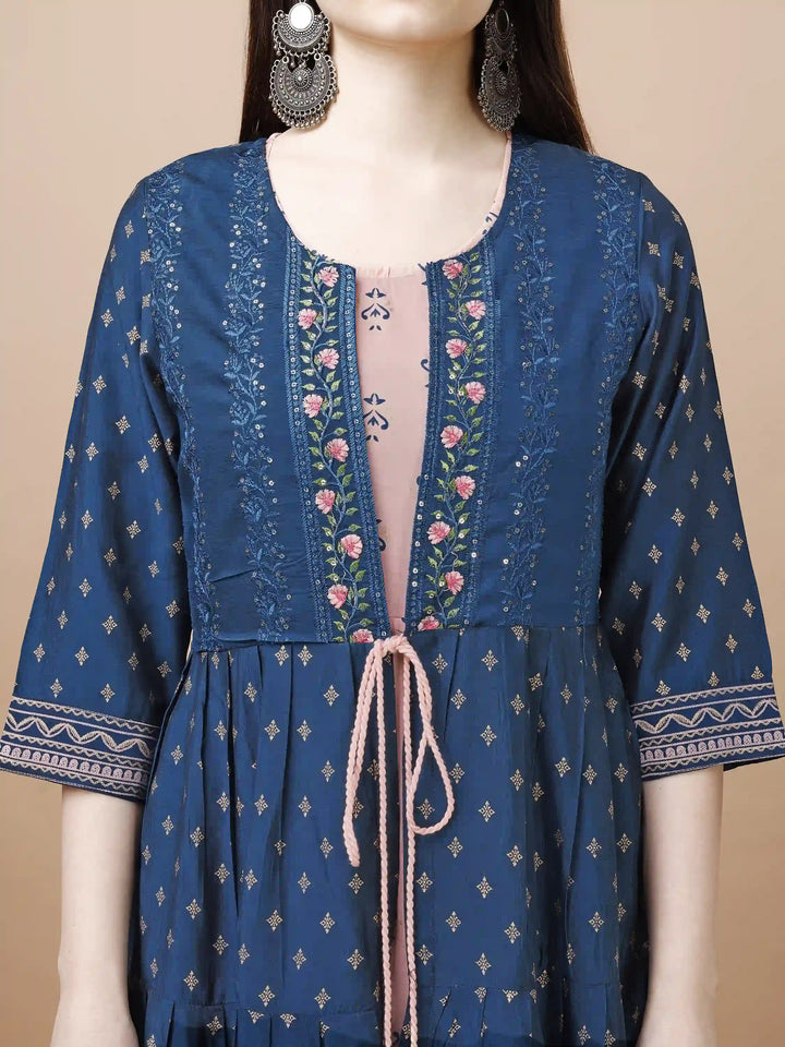 Chic Navy Blue Cotton Kurti | Soft Fabric with Glamorous Foil Print