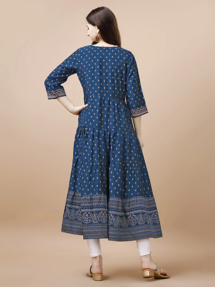 Chic Navy Blue Cotton Kurti | Soft Fabric with Glamorous Foil Print