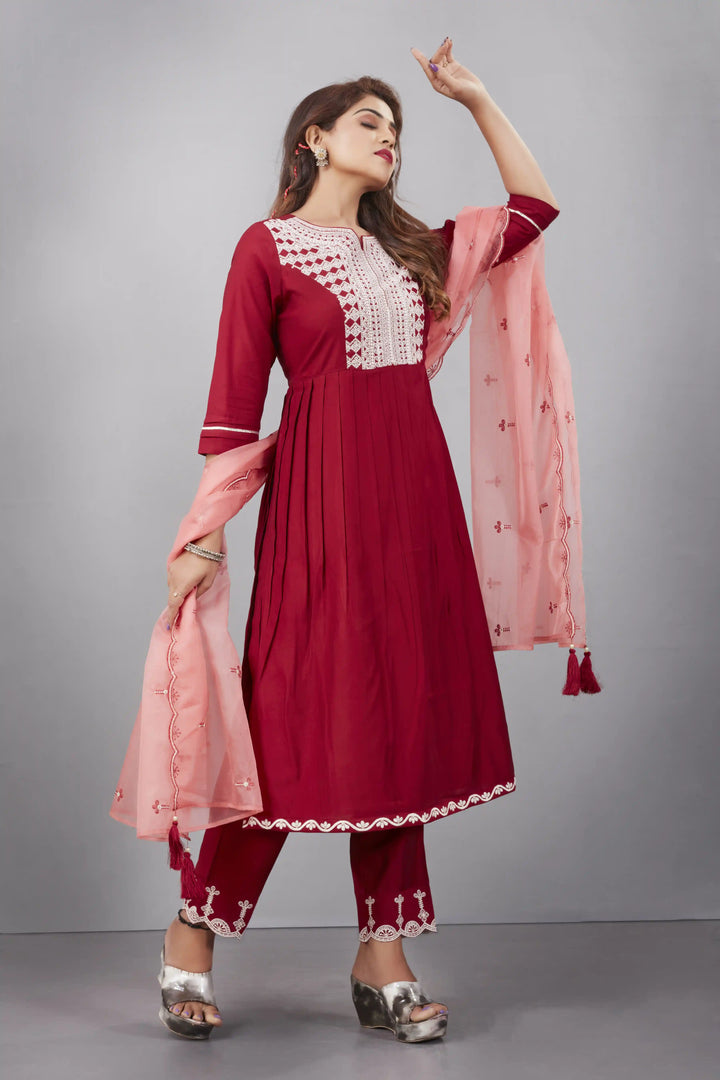 Designer Muslin Silk Top | Organza Dupatta with Lukhnowi Work