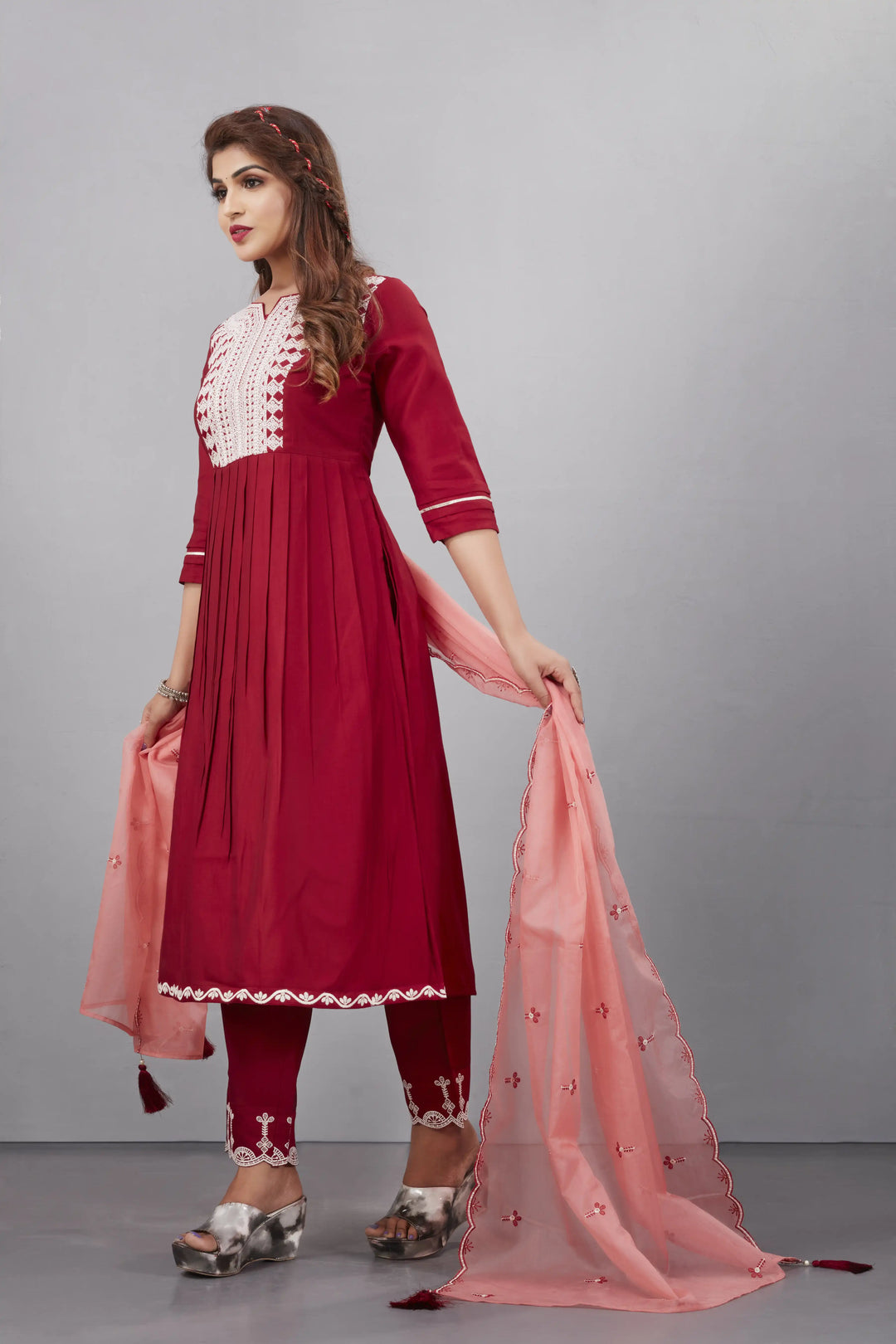 Designer Muslin Silk Top | Organza Dupatta with Lukhnowi Work