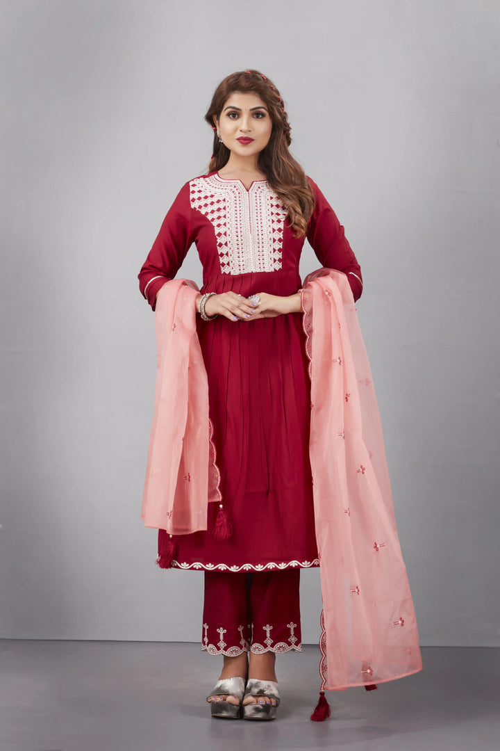 Designer Muslin Silk Top | Organza Dupatta with Lukhnowi Work