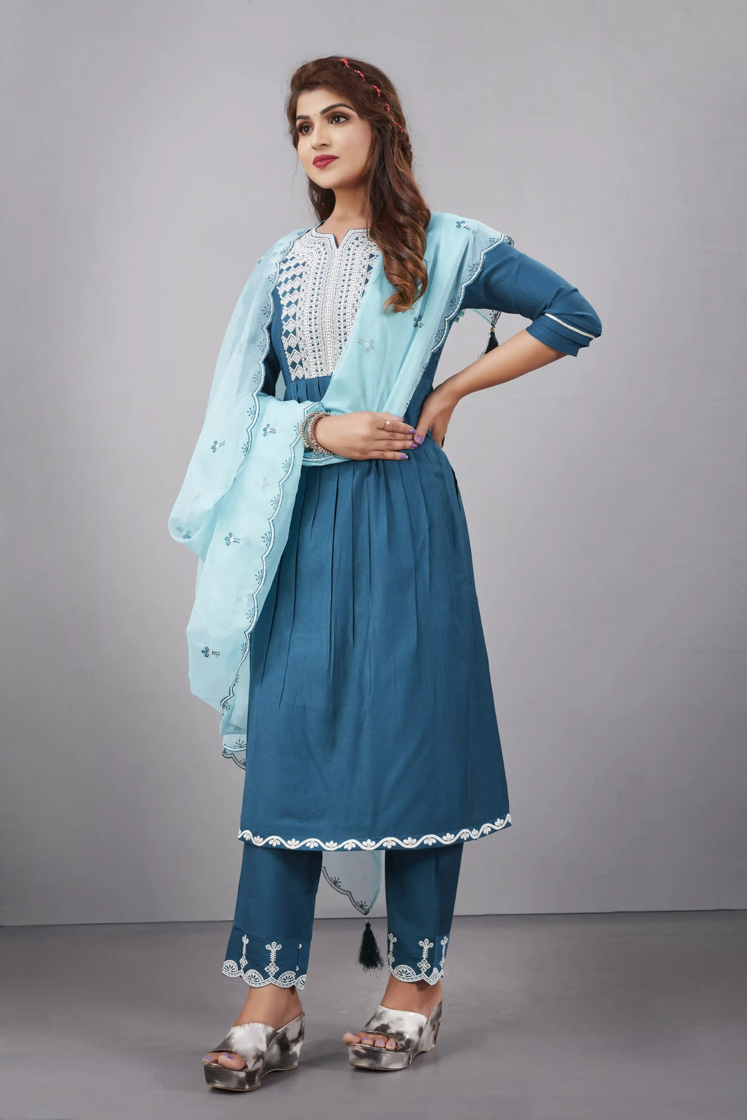 Designer Muslin Silk Top | Organza Dupatta with Lukhnowi Work
