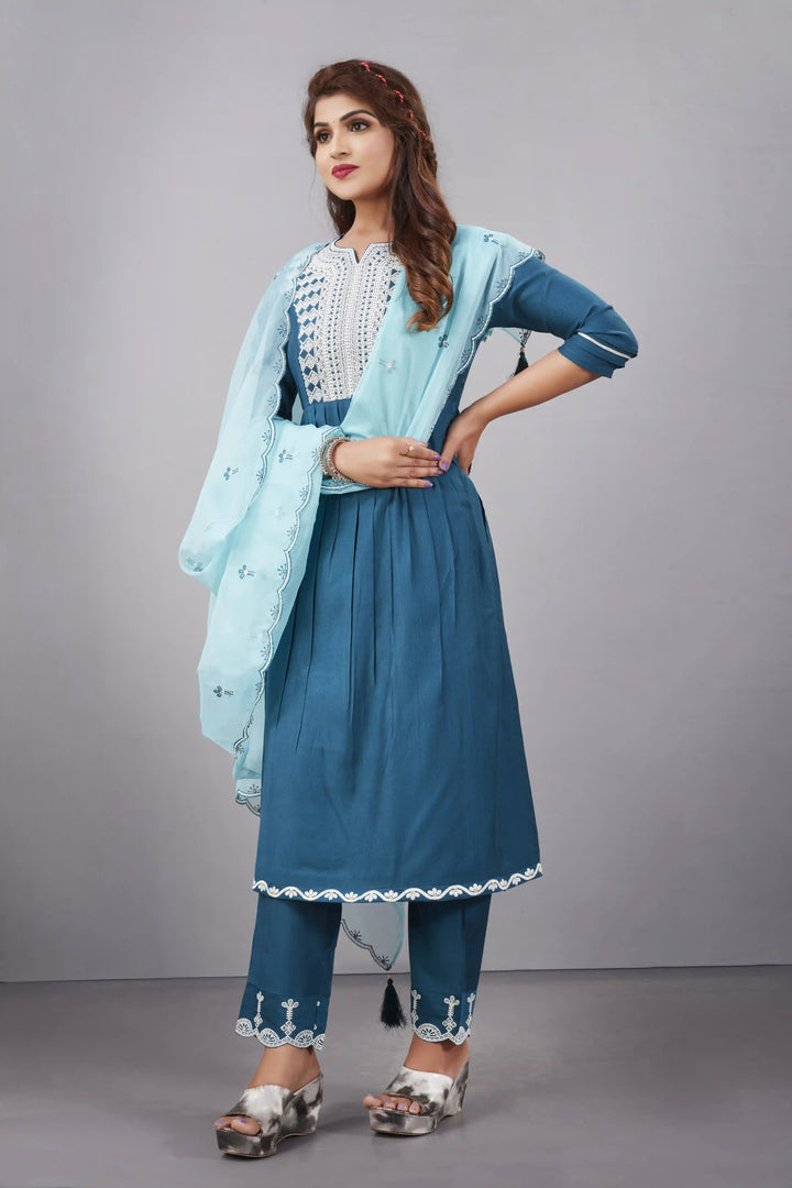 Designer Muslin Silk Top | Organza Dupatta with Lukhnowi Work