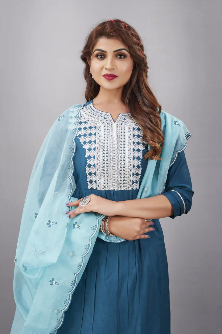 Designer Muslin Silk Top | Organza Dupatta with Lukhnowi Work