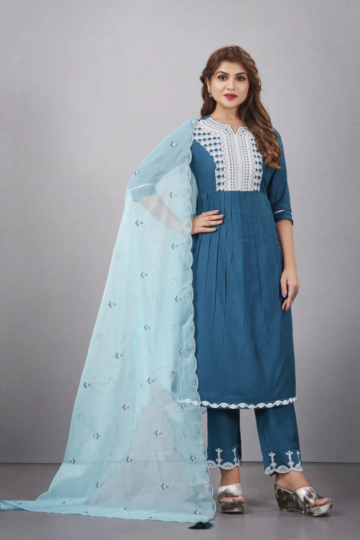 Designer Muslin Silk Top | Organza Dupatta with Lukhnowi Work