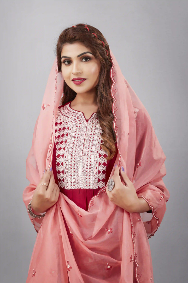 Designer Muslin Silk Top | Organza Dupatta with Lukhnowi Work