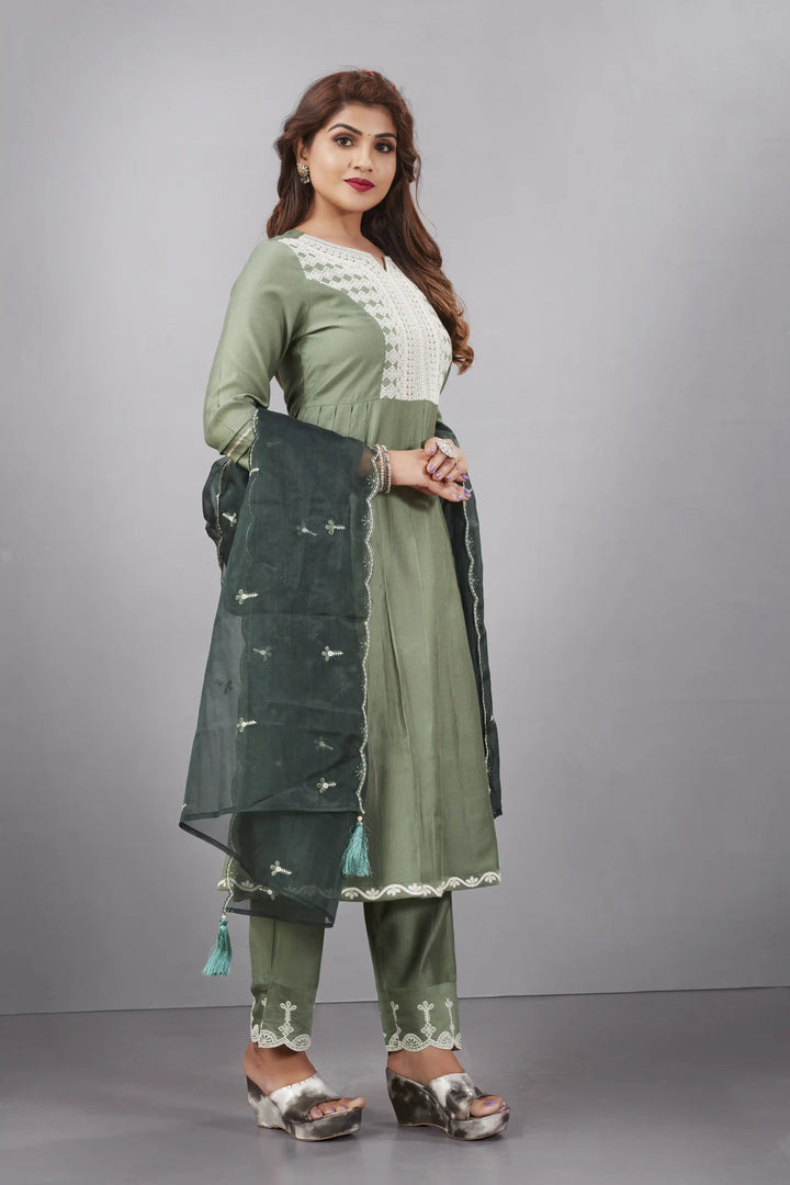 Designer Muslin Silk Top | Organza Dupatta with Lukhnowi Work